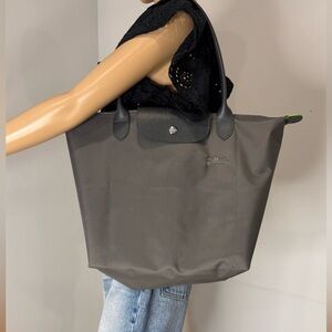 Longchamp Le Pliage large Graphite Nylon Leather Handles Pre-Owned like a new